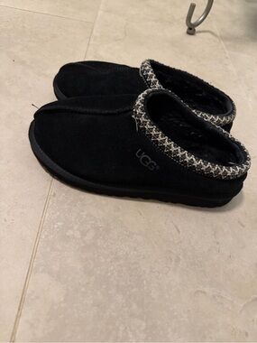 UGG Black Tasman Slippers with Knit Trim